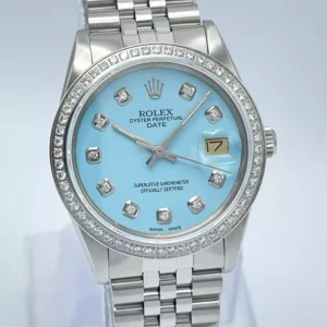  Rolex oyster date 34mm 15010 blue  diamond bezel date-just