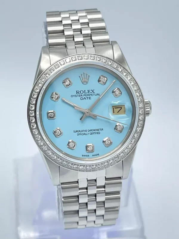  Rolex oyster date 34mm 15010 blue  diamond bezel date-just