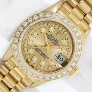 Ladies 18k Gold Rolex Date-just President diamond Watch