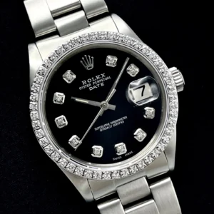 Rolex Oyster Date Black Diamond Dial & Diamond Bezel